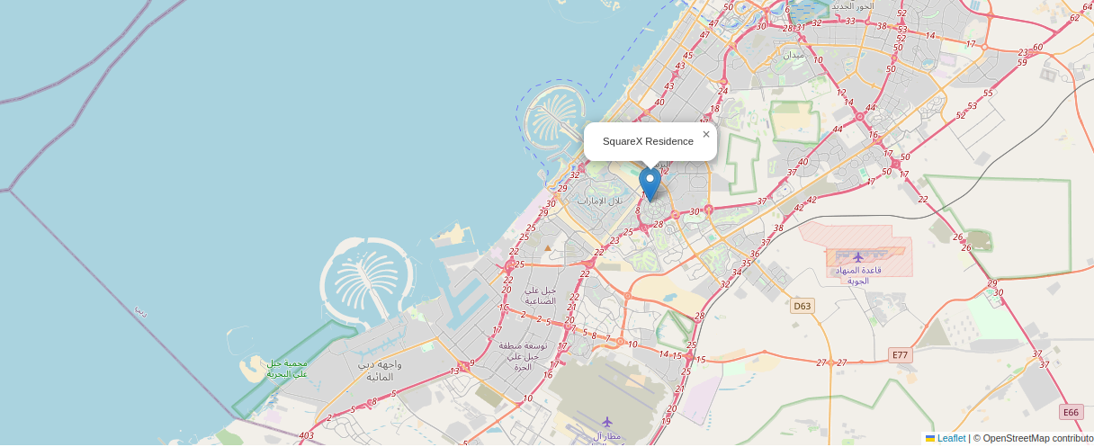 Location map of SquareX One in Jumeirah Village Circle (JVC), Dubai